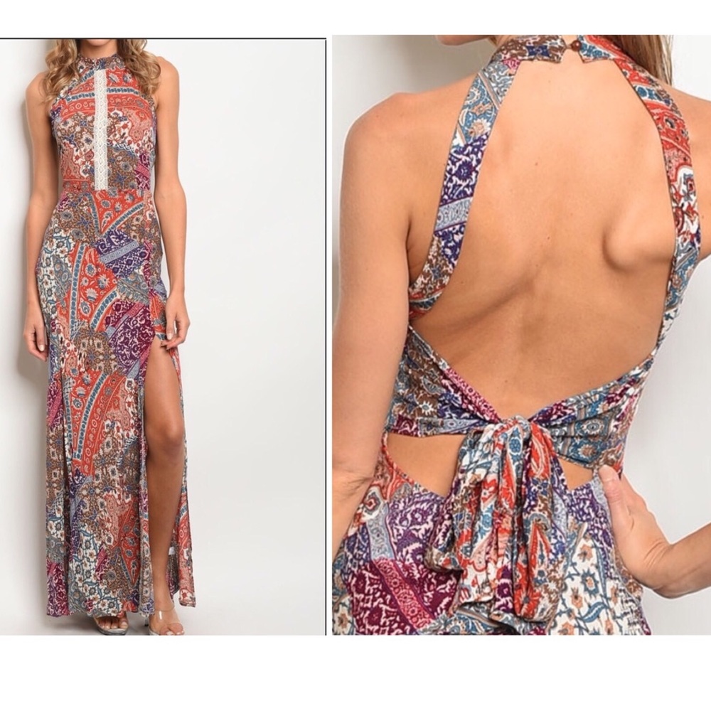 5⭐️FAV Bohemian Crochet Backless Maxi - Picture 2 of 5